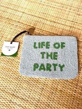Kate Spade New York Target beaded "Life of the Party" pouch Lt Blue Green NEW
